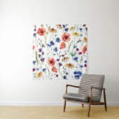 Vloeiende wilde bloemen, waterverf, papaver, koren wandkleed (In situ)