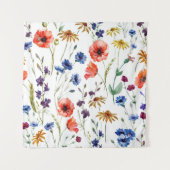 Vloeiende wilde bloemen, waterverf, papaver, koren wandkleed (Voorkant)