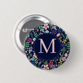 Vloeiing Modern Floral Monogram Ronde Button 5,7 Cm (Voorkant /achterkant)