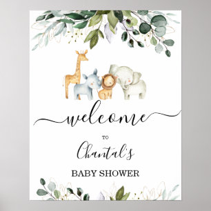 Vloeiing Safari Animals Baby shower Welkomstteken Poster