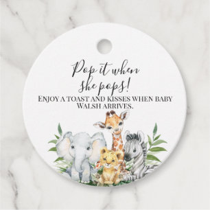 Vloeiing Safari Dieren Baby shower Pop it Bedankjes Labels