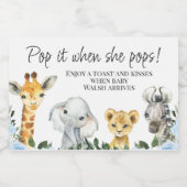 Vloeiing Safari Dieren Baby shower Pop it Sparkling Wijnetiket (Enkel label)