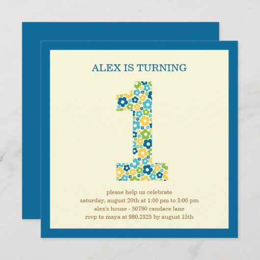 Vloeiingskracht Eerste verjaardag Uitnodiging - Bl (Voorkant / Achterkant)