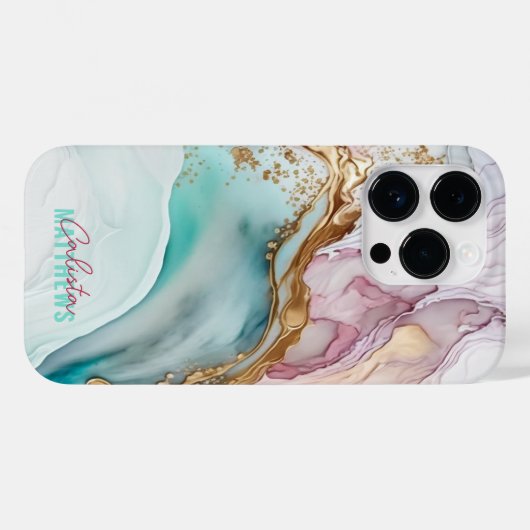 Vloeistof Abstracte alcoholinkt Magenta Gold Blauw Case-Mate iPhone Case (Achterkant (horizontaal))