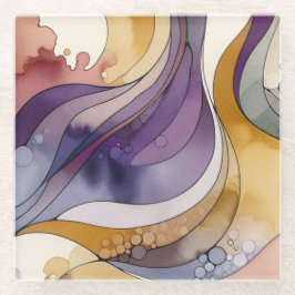 Vloeistoflijnen paarse en gouden abstracte waterve glazen onderzetter
