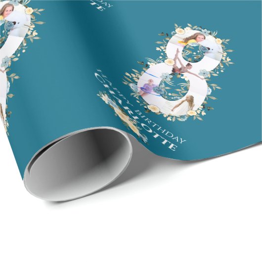 Vloer 8e verjaardag Blauwgroen foto Collage Blauw Cadeaupapier (Rol Hoek)