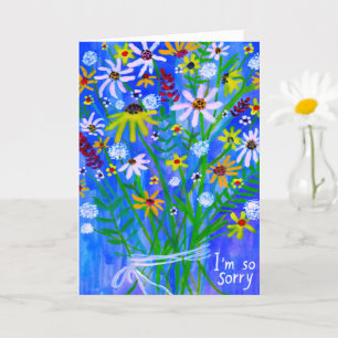 Vloer Daisies Bouquet CONDOLENCES blauw paars Kaart