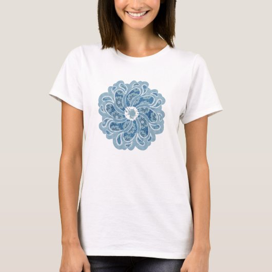 Vloer- en denim-vete aqua-ontwerpertop t-shirt (Voorkant)