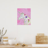 Vloer Unicorn op roze kunstafdrukken Poster (Keuken)