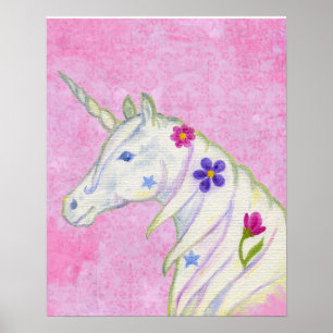 Vloer Unicorn op roze kunstafdrukken Poster