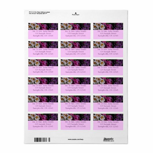 Vloerbeugels Witte roze en Paarse vlinder Etiket (Full Sheet)