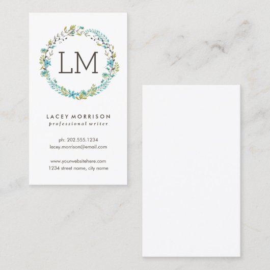 Vloerbreedte | Modern Blue Floral Visitekaartje (Voorkant / Achterkant)