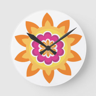 Vloerfusie_Geometrische Sunburst_Poppy Fuchsia Sun Ronde Klok
