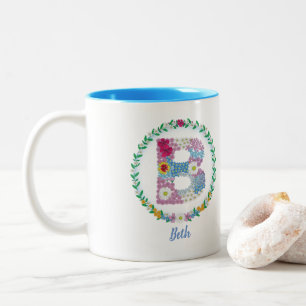 Vloerletters Initiaal "B" met gepersonaliseerde na Tweekleurige Koffiemok