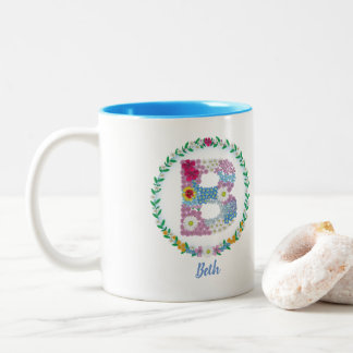 Vloerletters Initiaal "B" met gepersonaliseerde na Tweekleurige Koffiemok