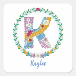 Vloerletters Initiaal "K" met gepersonaliseerde na Vierkante Sticker