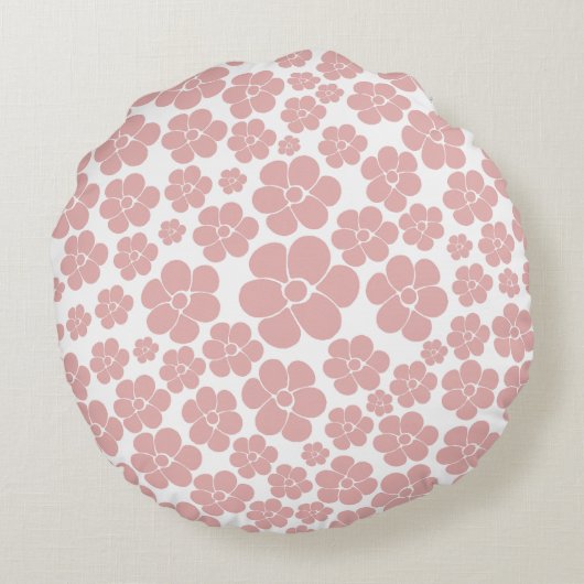 Vloerpatroon - Roze en wit Rond Kussen (Achterkant)