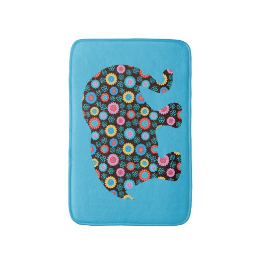 Vloerpatroonolifant op blauw badmat (Voorkant Verticaal)