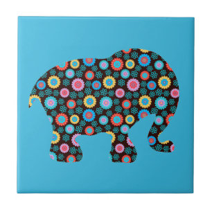 Vloerpatroonolifant op blauw tegeltje