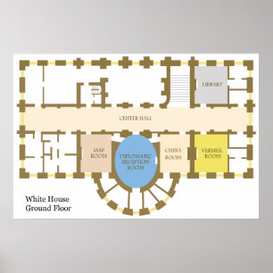 Vloerplan van het Wit Huis Ground Floor Diagram Poster