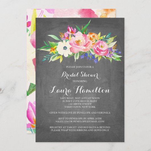 Vloertuin Chalk | Bridal Shower-uitnodiging Kaart (Voorkant / Achterkant)