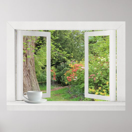 Vloertuin - Open Venster met  Uitzicht Poster (Voorkant)