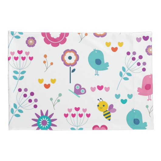 Vloertuinen met vogels en bijen kussensloop (Achterkant-Rechts)