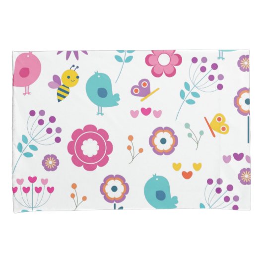 Vloertuinen met vogels en bijen kussensloop (Voorkant-Rechts)