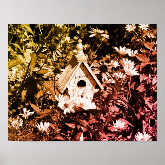 Vloertuinvogelhuis zwart-wit Vintage Poster (Voorkant)