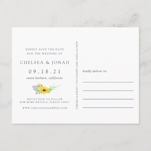 Vloervelden | Zonnebloem Opslaan Datum Aankondigingskaart (Achterkant)