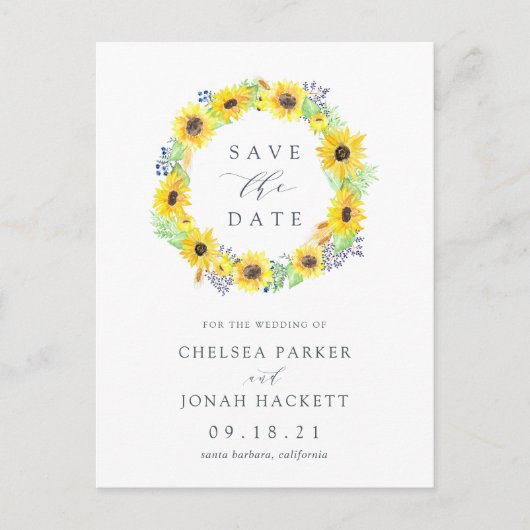 Vloervelden | Zonnebloem Opslaan Datum Aankondigingskaart (Voorkant)