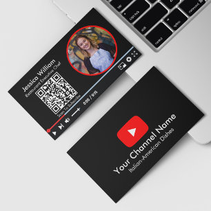 Vloggerkanaal van YouTube met QR-code zwart Visitekaartje