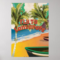 vlucht naar Lanzarote-reisposter