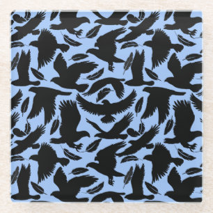 Vlucht van de adelaars zwart.w L Blauw BG Glazen Onderzetter