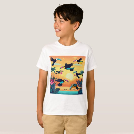 Vlucht van Fancy: Cartoon Toucans Soar T-shirt (Voorkant volledig)