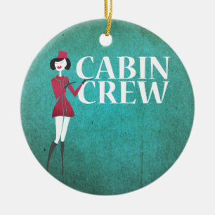 Vluchtbegeleider met Cabinepersoneel Typografie Keramisch Ornament