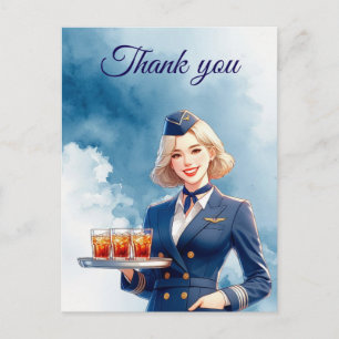 Vluchtbegeleiding Stewardess serveert drankjes Briefkaart