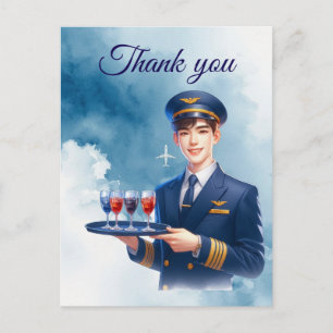 Vluchtbegeleiding Stewardess serveert drankjes Briefkaart