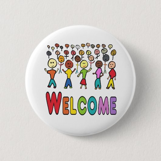 Vluchtelingen en migranten Welkom Ronde Button 5,7 Cm (Voorkant)