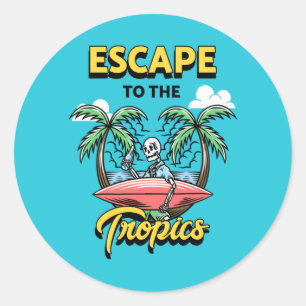 Vluchten naar Tropics Skeleton Surf Ronde Sticker