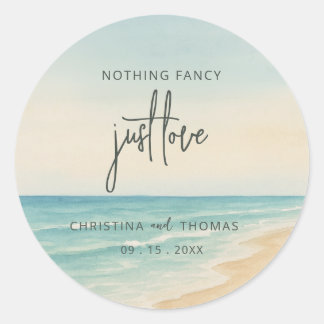 Vluchtige strandhuwelijksceremonie ronde sticker