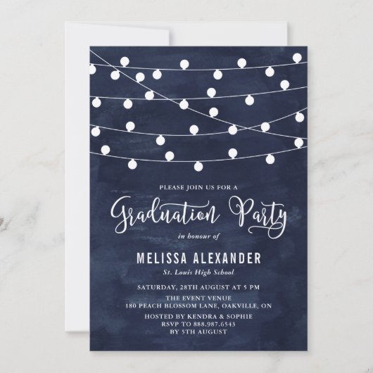 Vluchty String Lights Graduation Party Uitnodiging (Voorkant)