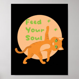 Voed je ziel Kawaii oranje grappige kat die yoga d Poster