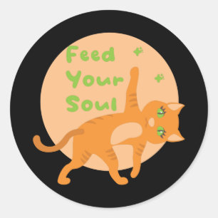Voed je ziel Kawaii oranje grappige kat met yoga. Ronde Sticker