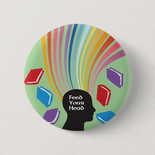 Voed Uw Hoofd met Boeken Leuk Retro Ronde Button 5,7 Cm