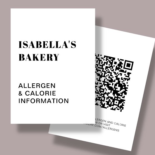 Voedingsallergie Calorie-informatie QR-code-Kaart Visitekaartje