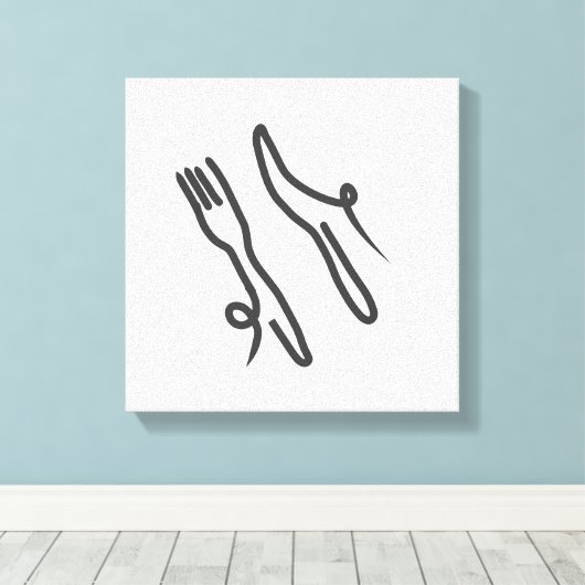 Voedingsmes en vork moderne grijs en wit canvas afdruk (Insitu (Houten vloer))