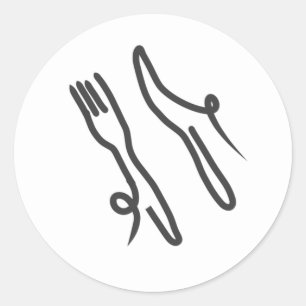 Voedingsmes en vork moderne grijs en wit ronde sticker