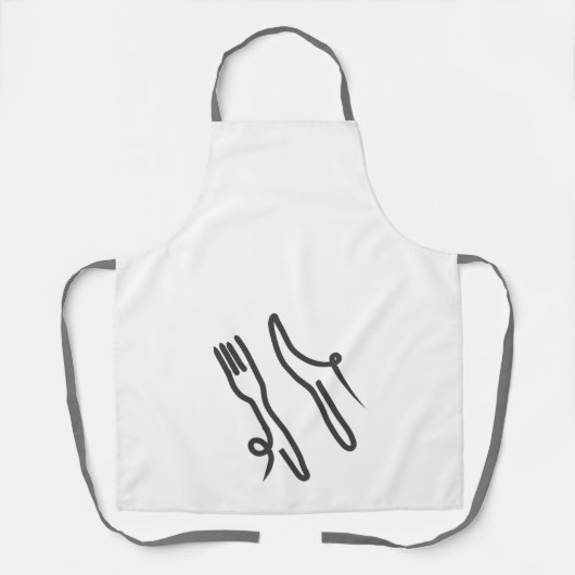 Voedingsmes en vork moderne grijs en wit schort (Voorkant)