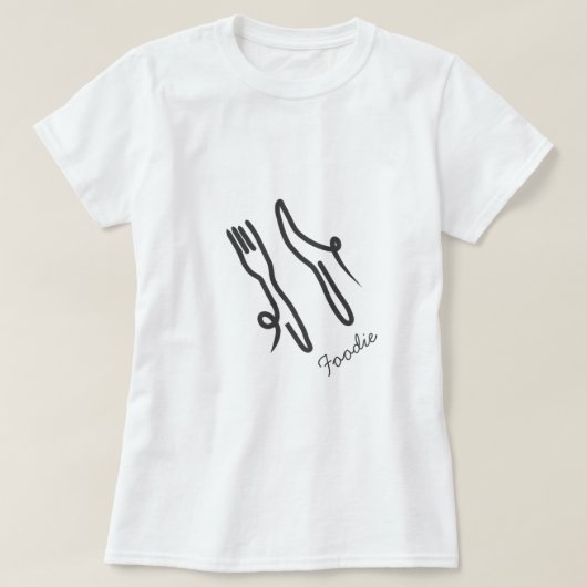 Voedingsmes en vork moderne grijs en wit t-shirt (Design voorkant)